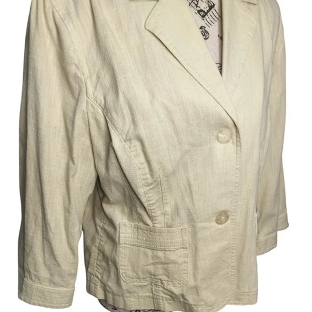 J. Jill beige/yellow 100%‎ Cotton 3/4 Sleeve Floral Trim Jacket Womens 14 Petite